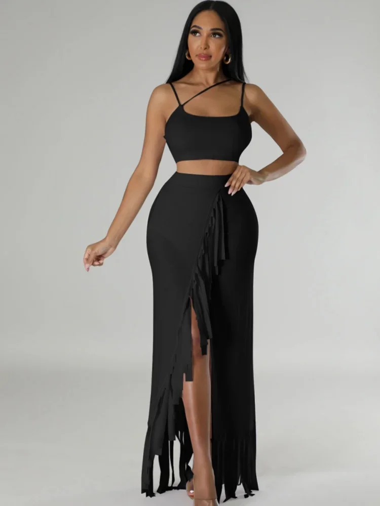 Fashion Trend Pit Stripe Solid Color Split Long Skirt Tassel Wrap Hip Skirt Vest Dress Comfortable Two Piece Set
Fashion Trend Pit Stripe Solid Color Split Long Skirt Tassel Wrap Hip Skirt Vest Dress Comfortable Two Piece Set
