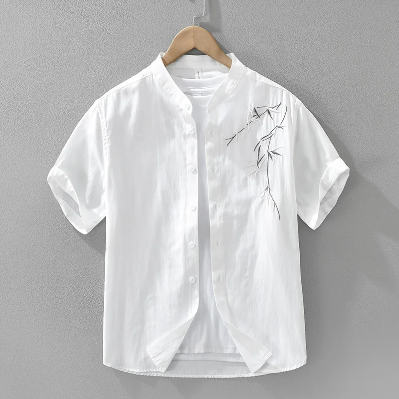 Men's Japanese style fresh embroidered short sleeved shirt, fashionable and versatile, casual and loose stand up collar top
Men's Japanese style fresh embroidered short sleeved shirt, fashionable and versatile, casual and loose stand up collar top