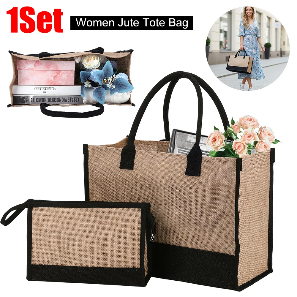 Women Shopping Bag 1Set Portable Jute Tote Bag Simplicity Large Capacity Grocery Organizer Bags Outdoor Travel Commuting Handbag
Women Shopping Bag 1Set Portable Jute Tote Bag Simplicity Large Capacity Grocery Organizer Bags Outdoor Travel Commuting Handbag
