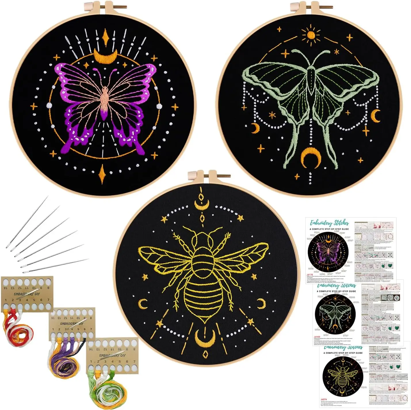 3 Tarot Embroidery Kits for Beginners, Cross Stitch Kit with Moon, Butterfly, Bee & Moth Patterns and Tools
3 Tarot Embroidery Kits for Beginners, Cross Stitch Kit with Moon, Butterfly, Bee & Moth Patterns and Tools