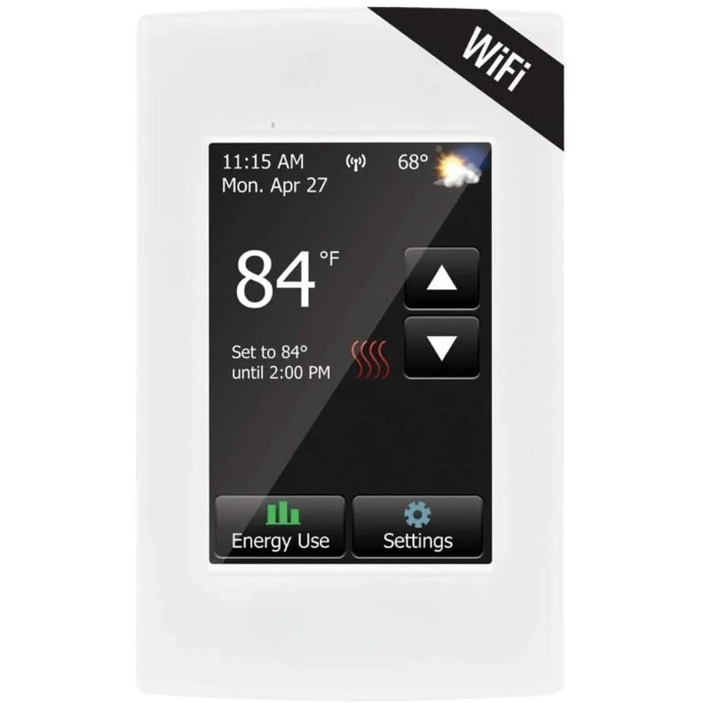 Smart WiFi Programmable Radiant Floor Heating Thermostat, with Floor Temperature Sensor, Built-in GFCI and Touchscreen Display
Smart WiFi Programmable Radiant Floor Heating Thermostat, with Floor Temperature Sensor, Built-in GFCI and Touchscreen Display