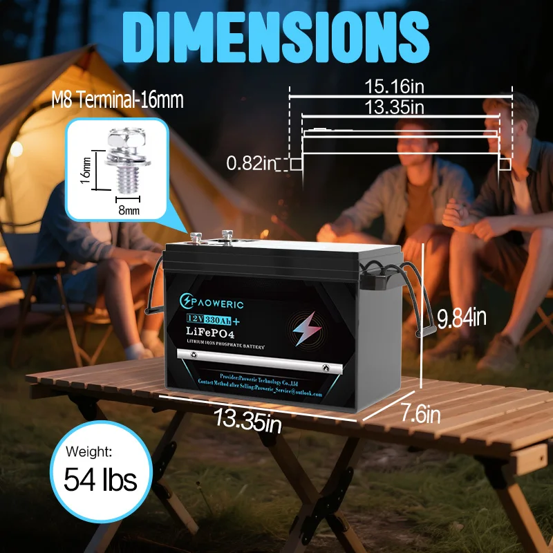 Paoweric LiFePO4 Lithium Battery, Built-in 200A BMS, 4224Wh Deep Cycle Rechargeable Battery for Solar, RV, Marine, and Off-Grid Applications
Paoweric LiFePO4 Lithium Battery, Built-in 200A BMS, 4224Wh Deep Cycle Rechargeable Battery for Solar, RV, Marine, and Off-Grid Applications