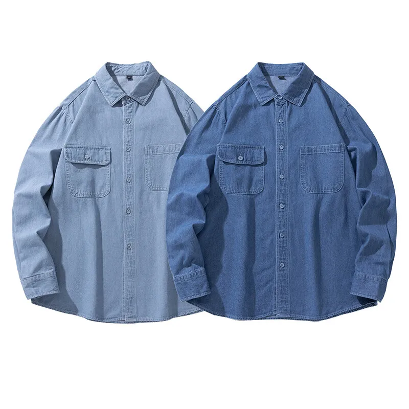 Men's Denim Cotton Shirt 2025 New Blue Long Sleeve Drop Shoulder Button Pocket Cowboy Loose Casual Work Jeans Tops
Men's Denim Cotton Shirt 2025 New Blue Long Sleeve Drop Shoulder Button Pocket Cowboy Loose Casual Work Jeans Tops