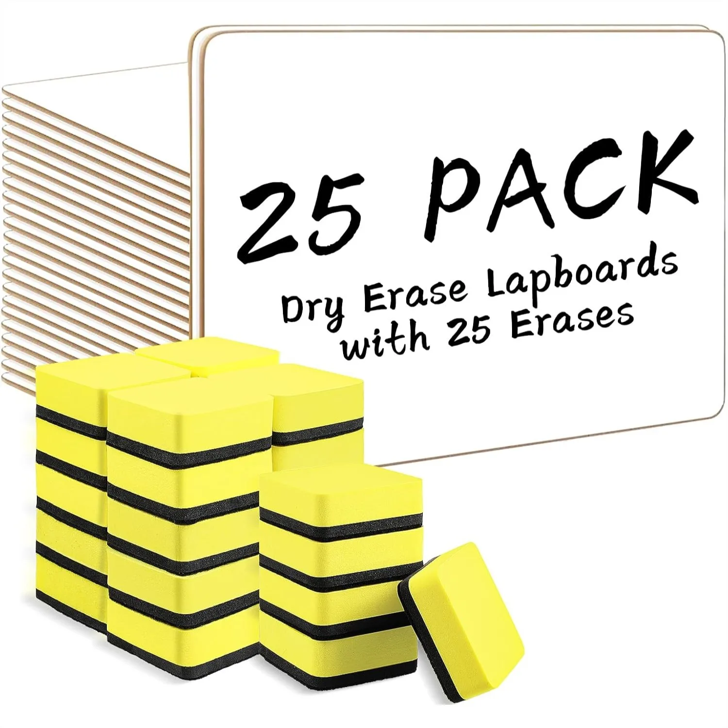 Dry Erase Lapboards 25 Pack Double Sided 9 x 12.5 Inch with Erasers for Classroom
Dry Erase Lapboards 25 Pack Double Sided 9 x 12.5 Inch with Erasers for Classroom