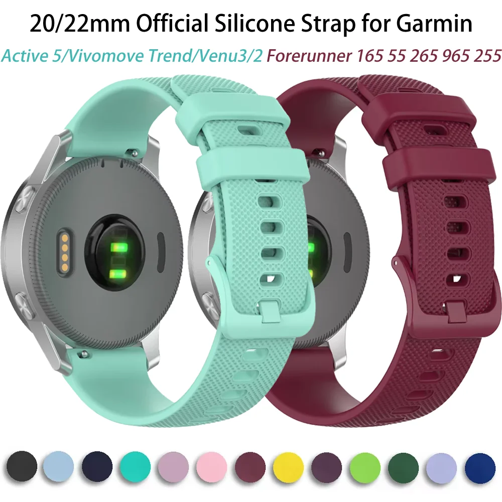 20/22mm Official Silicone Strap for Garmin Active 5/Vivomove Trend/Venu3/2 Forerunner 165 55 265 965 255 Bracelet Wristband Belt
20/22mm Official Silicone Strap for Garmin Active 5/Vivomove Trend/Venu3/2 Forerunner 165 55 265 965 255 Bracelet Wristband Belt