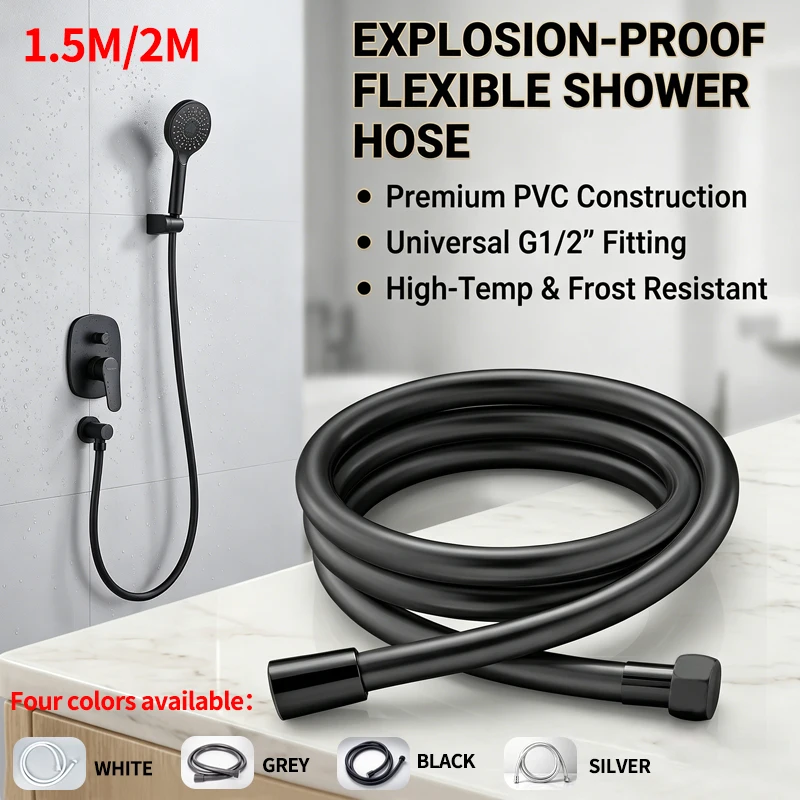1.5/2M PVC Handheld Shower Head Hose – Universal Flexible Anti-Winding Explosion-Proof Water Tube for Bathroom Faucet Pipe
1.5/2M PVC Handheld Shower Head Hose – Universal Flexible Anti-Winding Explosion-Proof Water Tube for Bathroom Faucet Pipe