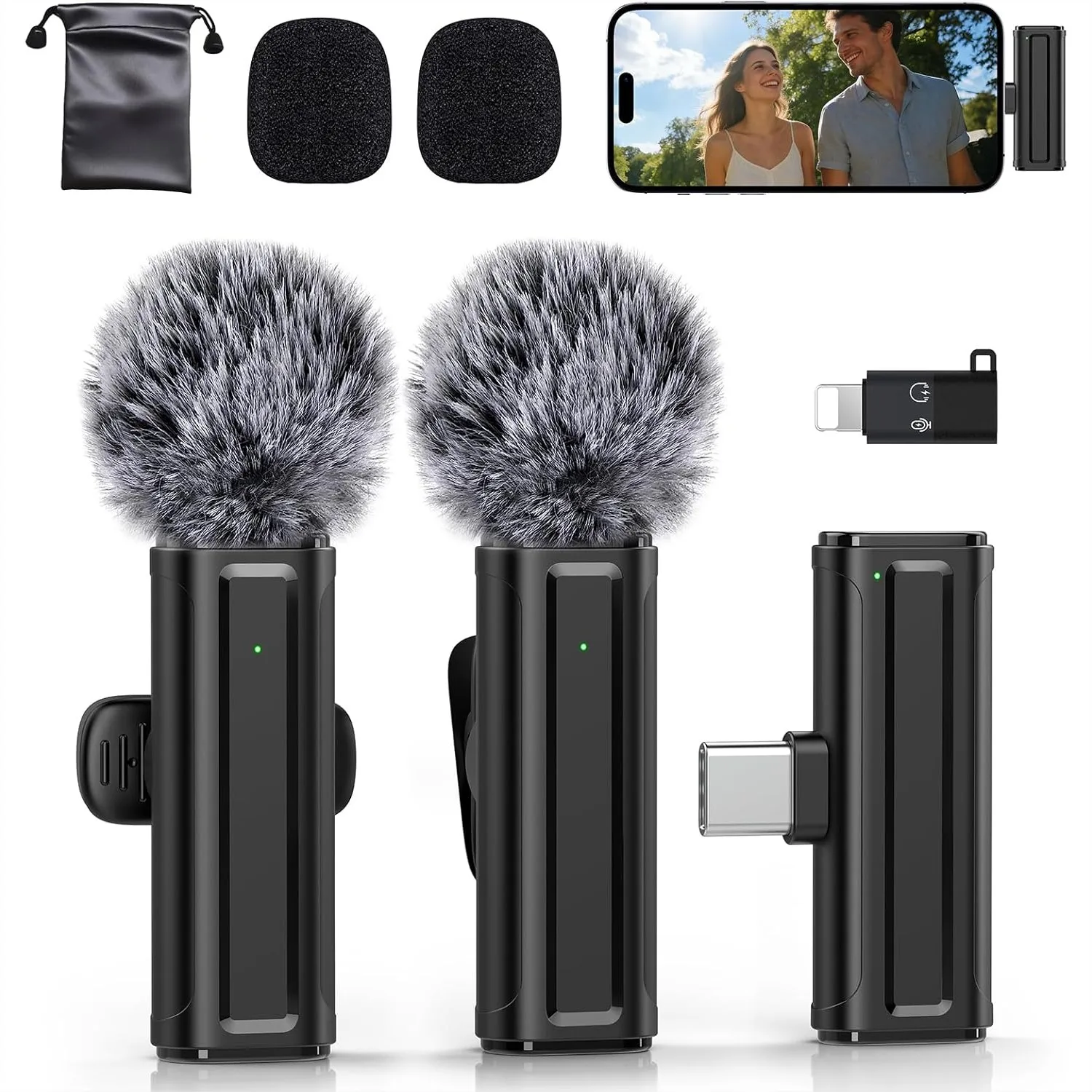 Wireless Mini Microphone 2 Pack for iPhone iPad Android with 360° Rotatable Clip Noise Reduction USB-C Mic for Video Recording Vlogging
Wireless Mini Microphone 2 Pack for iPhone iPad Android with 360° Rotatable Clip Noise Reduction USB-C Mic for Video Recording Vlogging