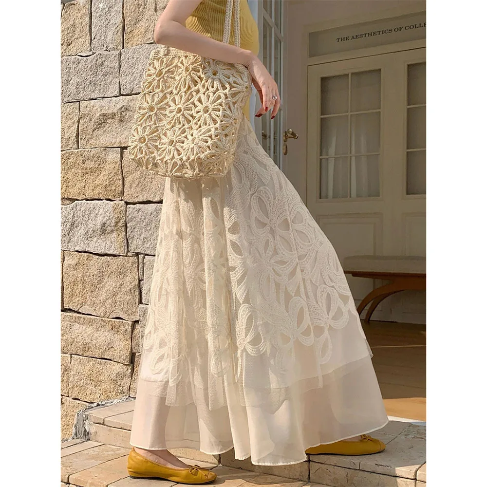 Embroidered Lace Mesh Skirts Women's 2026 Spring Summer New High Waist A-line Big Pendulum Umbrella Skirt Elegant Long Skirts
Embroidered Lace Mesh Skirts Women's 2026 Spring Summer New High Waist A-line Big Pendulum Umbrella Skirt Elegant Long Skirts