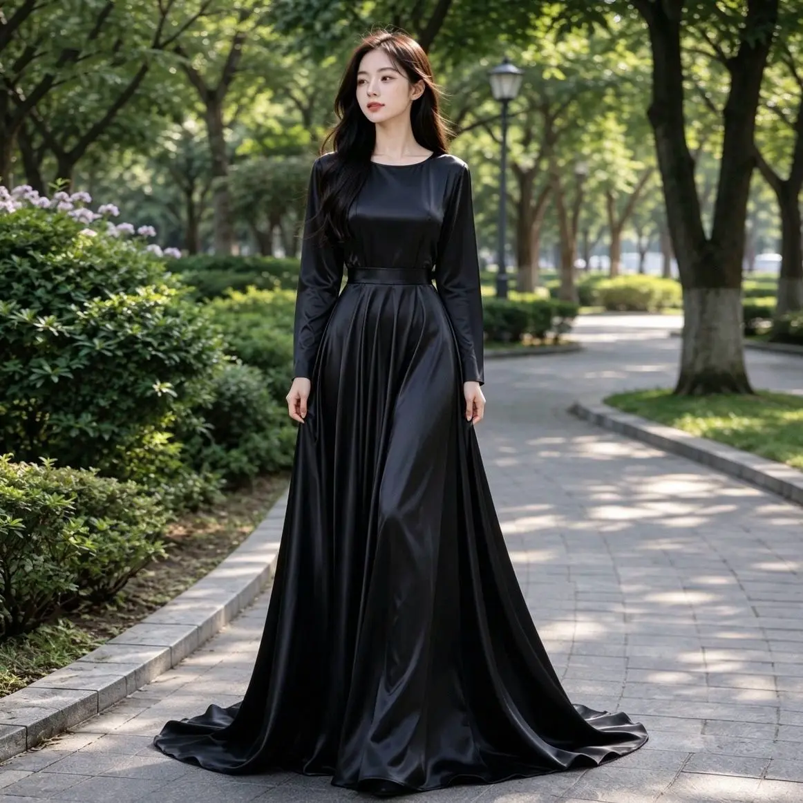 Elegant Glossy Black Women Satin Long Dress Loose Night Dress Plus Size Sleeping Robe
Elegant Glossy Black Women Satin Long Dress Loose Night Dress Plus Size Sleeping Robe