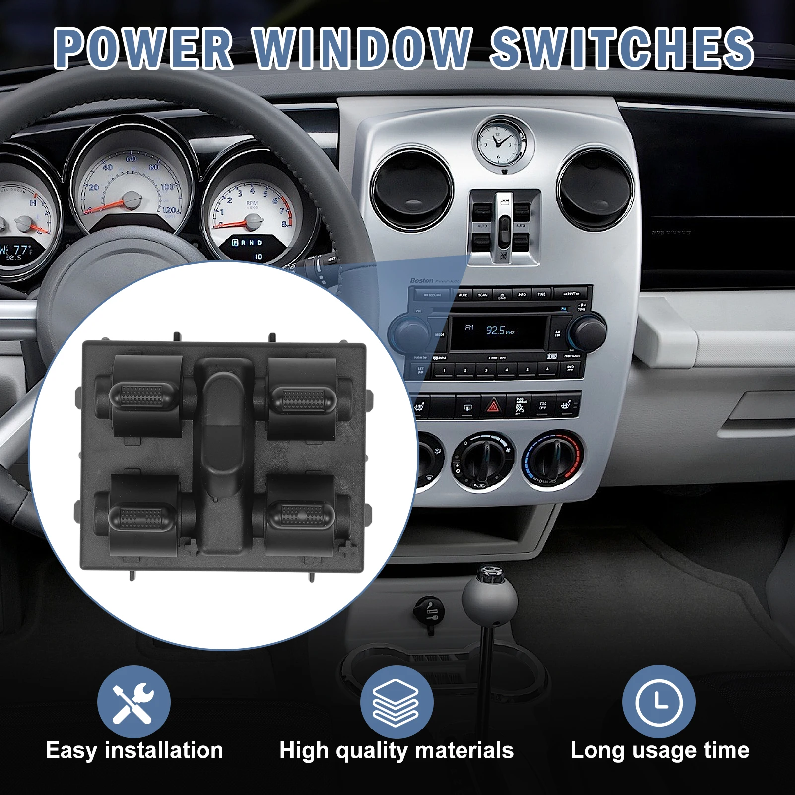 Power Window Switch Fit for PT Cruiser 2006 2007 2008 2009 2010, Front Driver Side Window Switch 901-394 1S12017 4602698AA
Power Window Switch Fit for PT Cruiser 2006 2007 2008 2009 2010, Front Driver Side Window Switch 901-394 1S12017 4602698AA