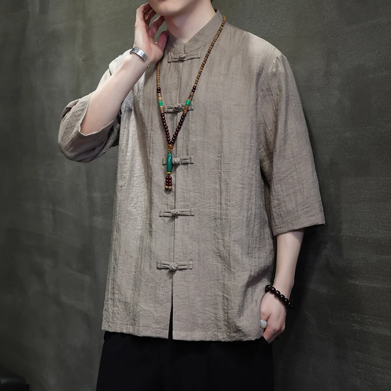 Loose Fit Cotton Linen Thin Seven Sleeve Men's Shirt Breathable Summer Casual Chinese Style round Neck Short Sleeve Tang Suit
Loose Fit Cotton Linen Thin Seven Sleeve Men's Shirt Breathable Summer Casual Chinese Style round Neck Short Sleeve Tang Suit