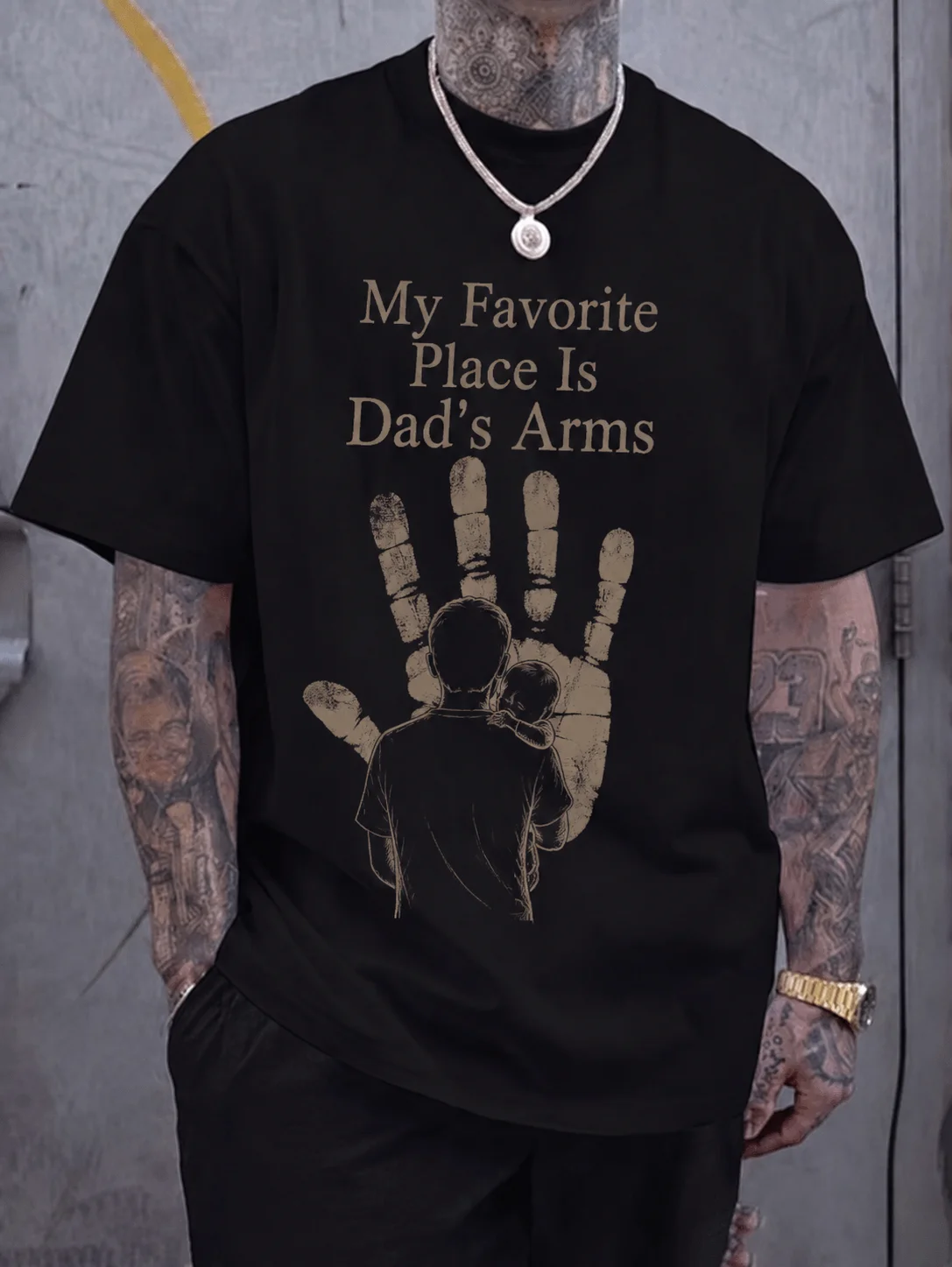 Men Graphic Tee Short Sleeve Classic Fit Distressed Dad Print with Handprint and Father-Child Silhouette Streetwear Casual
Men Graphic Tee Short Sleeve Classic Fit Distressed Dad Print with Handprint and Father-Child Silhouette Streetwear Casual