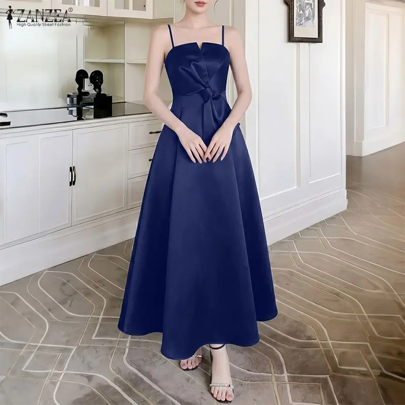 Women Satin Party Maxi Dress Spaghetti Straps Bow Detailing Cinch Waist A-Line Long Dresses ZANZEA Elegant Wedding Guest Gown
Women Satin Party Maxi Dress Spaghetti Straps Bow Detailing Cinch Waist A-Line Long Dresses ZANZEA Elegant Wedding Guest Gown