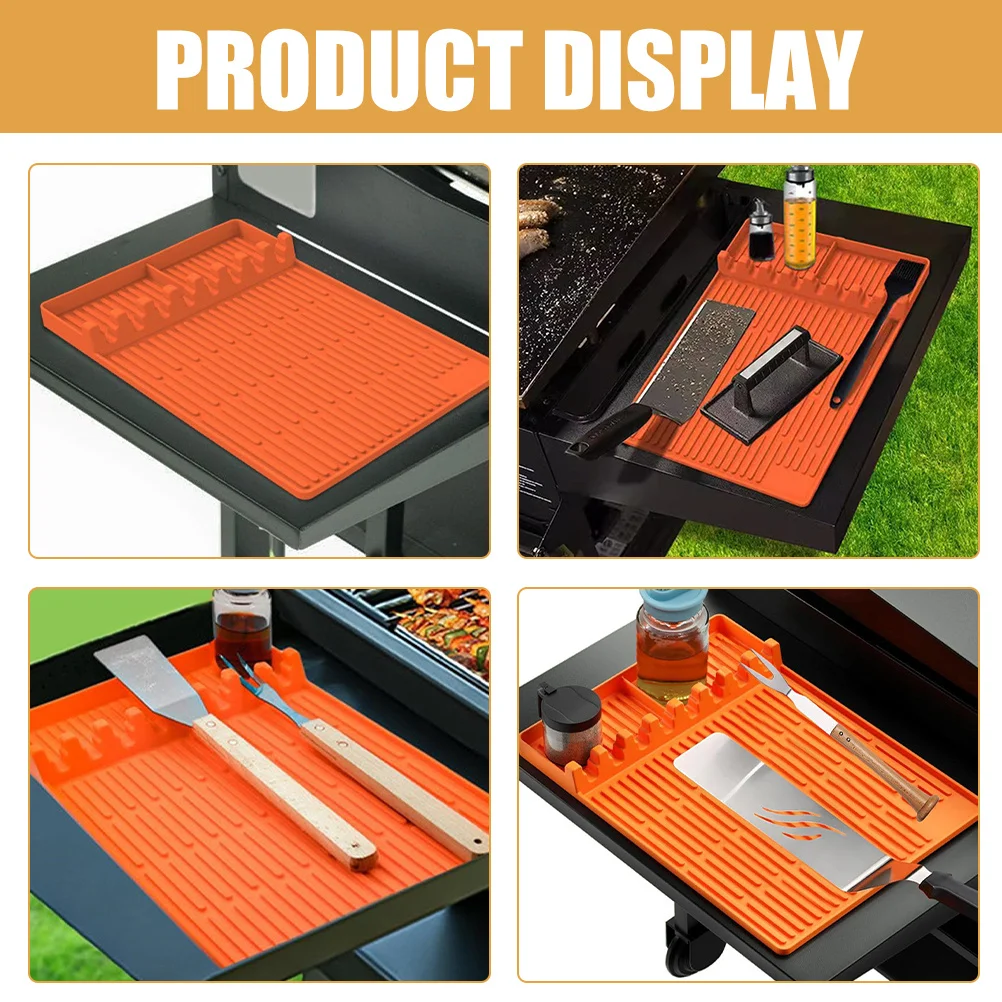 Silicone Grill Side Shelf Mat Heat Resistant Orange Nonstick Bbq Grill Tool Rest Pad Spatula Mat Multi-Compartment Kitchen Use
Silicone Grill Side Shelf Mat Heat Resistant Orange Nonstick Bbq Grill Tool Rest Pad Spatula Mat Multi-Compartment Kitchen Use