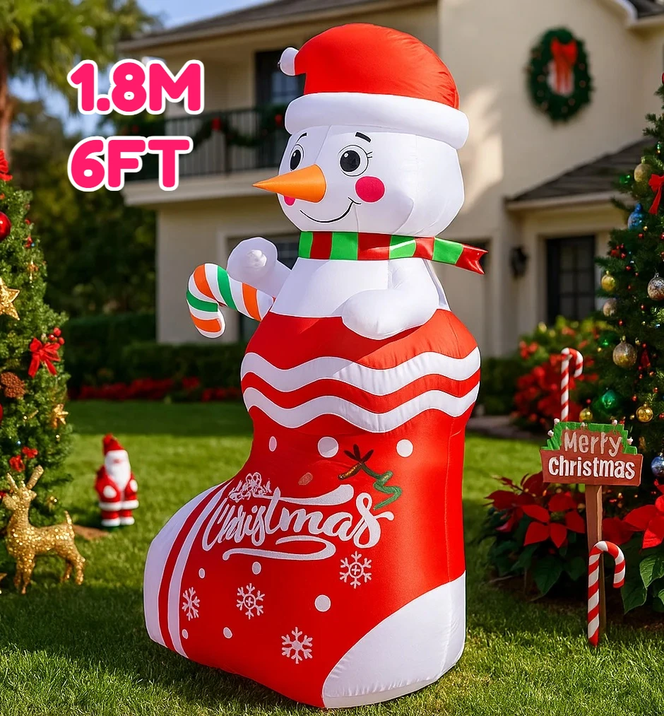 6FT Inflatable Toy Christmas Decorations Inflatable Snowman In Stocking Toys Home Yard Xmas Ornaments LED Lights Party Decor
6FT Inflatable Toy Christmas Decorations Inflatable Snowman In Stocking Toys Home Yard Xmas Ornaments LED Lights Party Decor