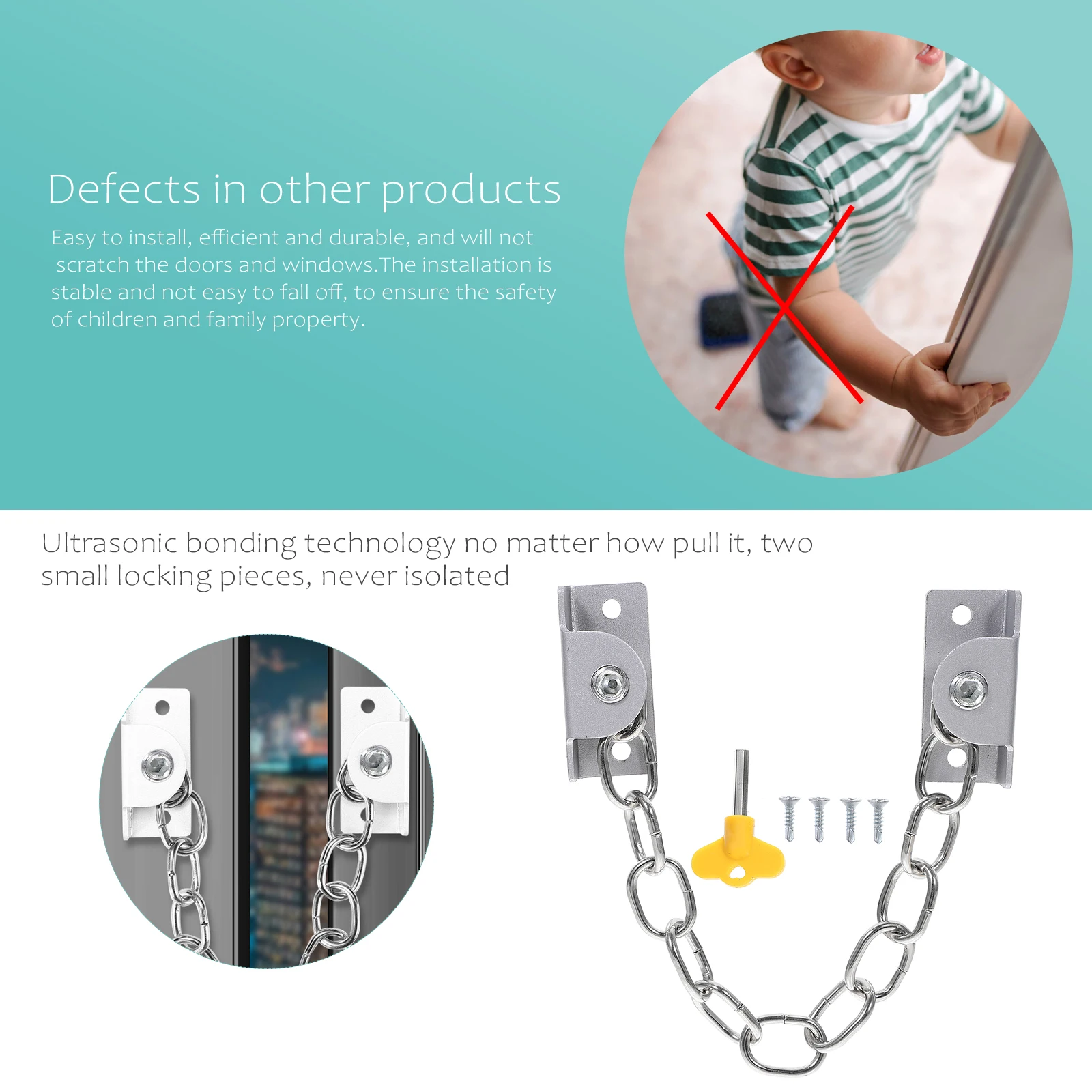 2 Sets Window Lock Protection Household Door Chain Stainless Security Baby Proof Indoor for
2 Sets Window Lock Protection Household Door Chain Stainless Security Baby Proof Indoor for