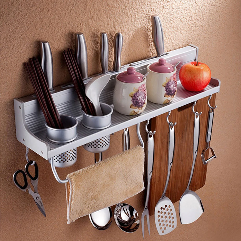 Wall Mounted Spice Rack 8 Hooks 2 Cups Aluminum Kitchen Gadgets Space Saver Pan Hook ganizer Sturdy Anti Rust 
Wall Mounted Spice Rack 8 Hooks 2 Cups Aluminum Kitchen Gadgets Space Saver Pan Hook ganizer Sturdy Anti Rust