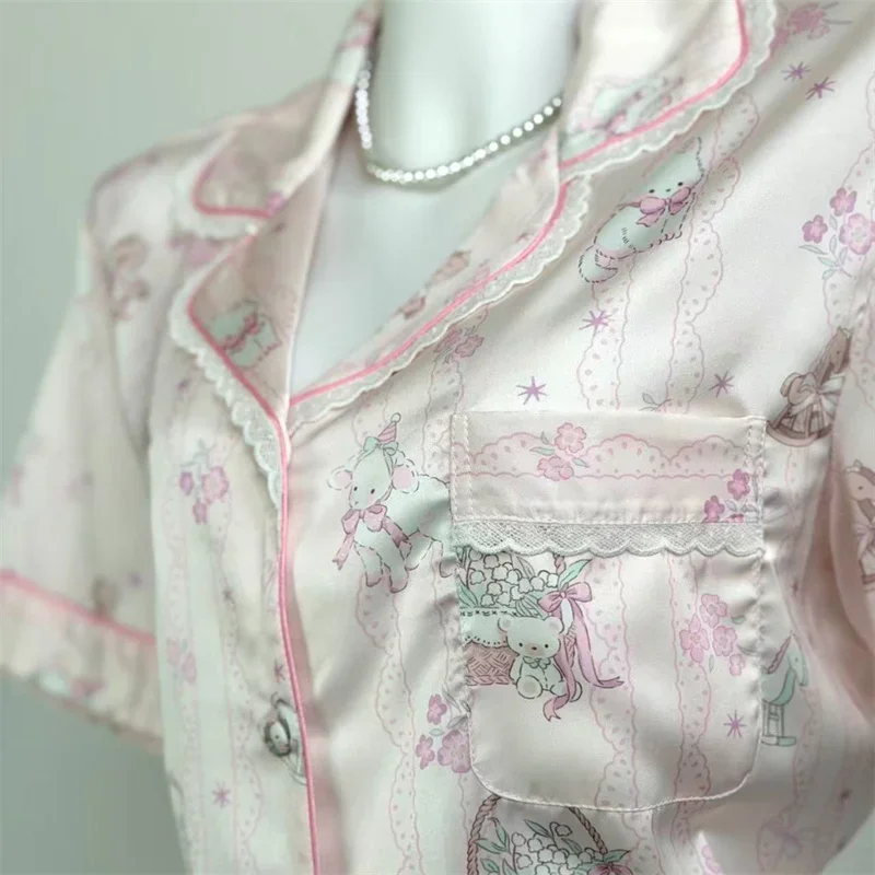 Summer New Womens Sleepwear Pajamas Set Cute Print Cartoon Night Clothes Loungewear Silky Short Sleeve Pijamas Suit Homewear
Summer New Womens Sleepwear Pajamas Set Cute Print Cartoon Night Clothes Loungewear Silky Short Sleeve Pijamas Suit Homewear