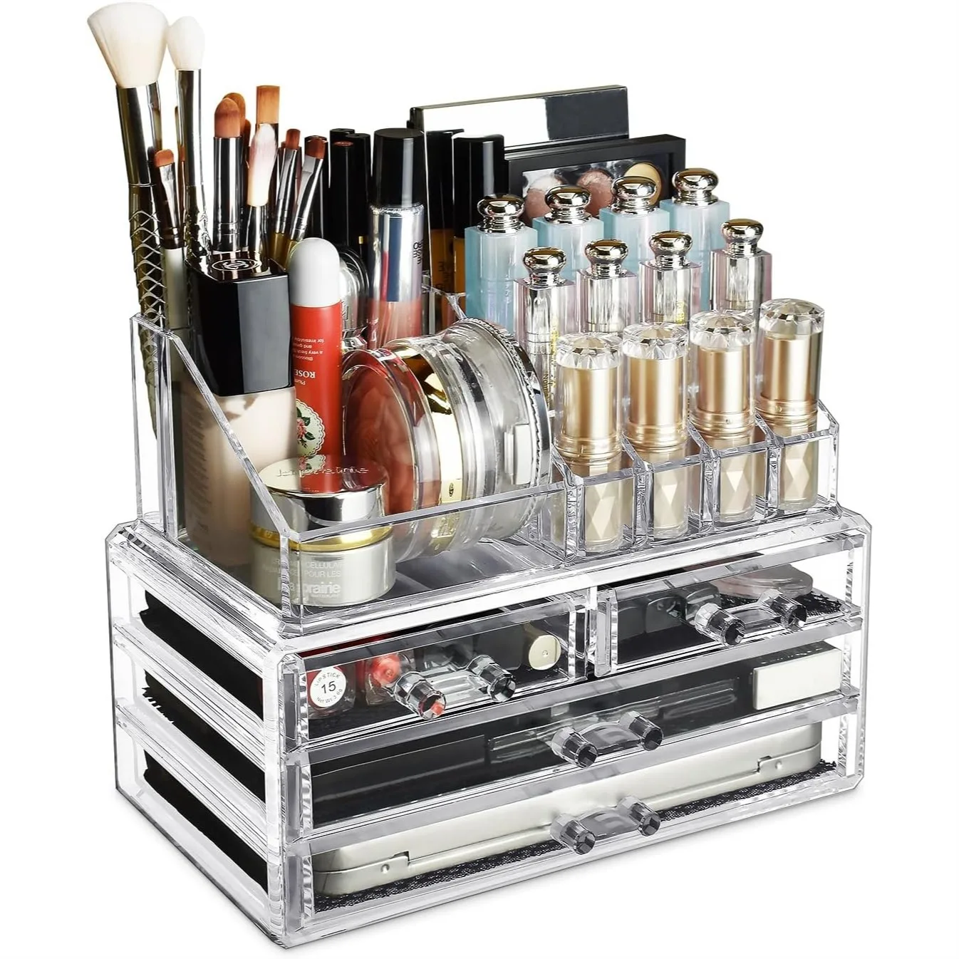 Acrylic Makeup Organizer with 4 Drawers and Removable Lipstick Holders for Vanity or Bathroom
Acrylic Makeup Organizer with 4 Drawers and Removable Lipstick Holders for Vanity or Bathroom
