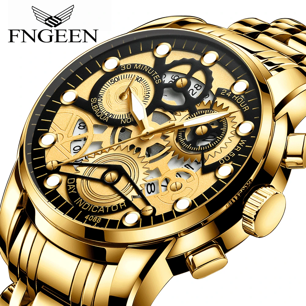 Fashion Quartz Watch for Men Skeleton Casual Mens Business Watches Man Clock Waterproof Stainless Steel Gold Relogio Masculino
Fashion Quartz Watch for Men Skeleton Casual Mens Business Watches Man Clock Waterproof Stainless Steel Gold Relogio Masculino