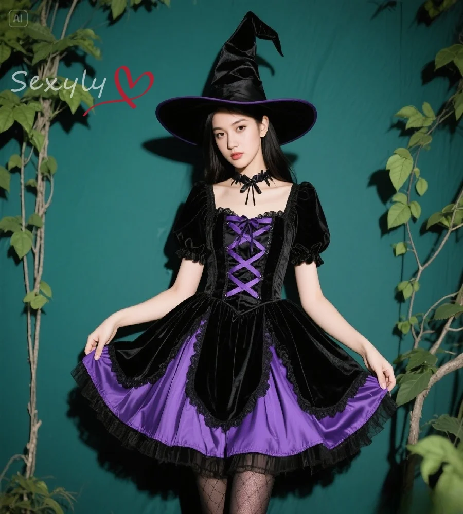 Halloween Black And Purple Gothic Prom Dress 2025 Velvet Short Sleeve Cosplay Witch Evening Dress Sexy Teen Girl PartyCustomized
Halloween Black And Purple Gothic Prom Dress 2025 Velvet Short Sleeve Cosplay Witch Evening Dress Sexy Teen Girl PartyCustomized