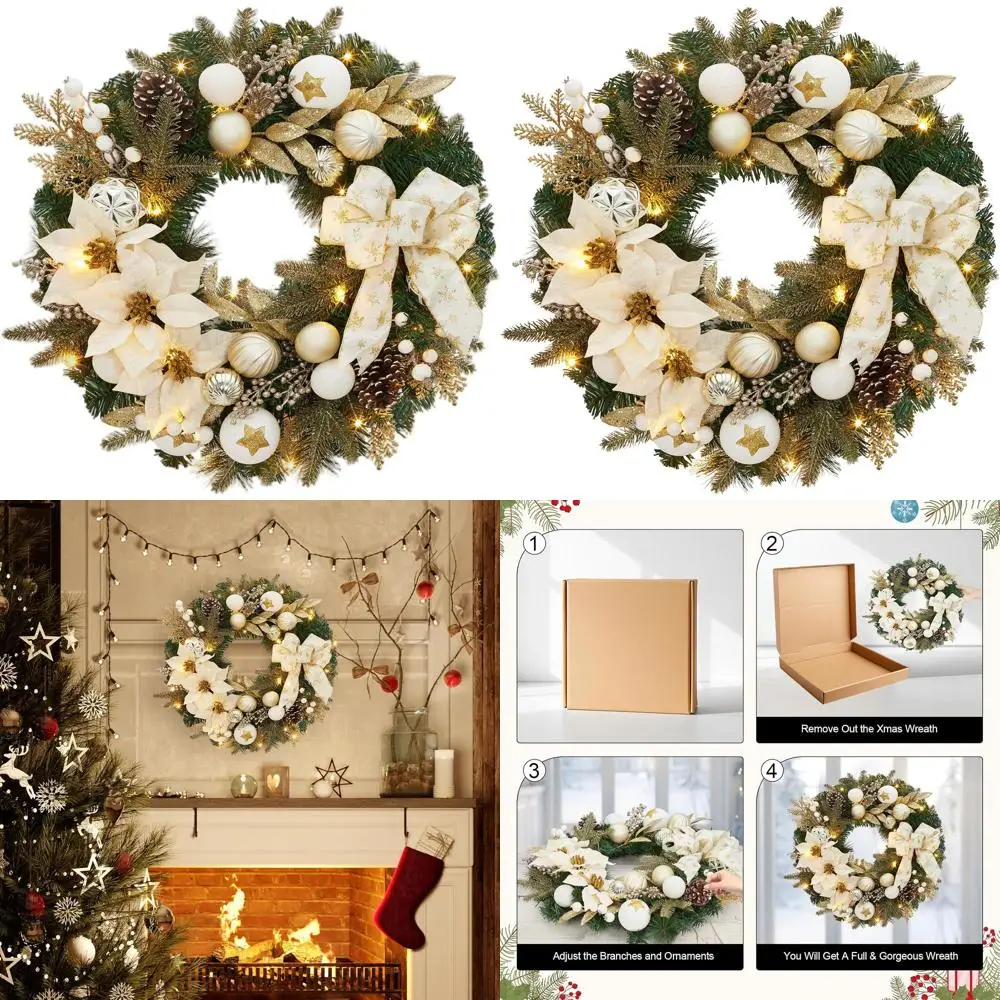 24-светодиодный рождественский венок на батарейках с бантиками шампанского, ягодами и конусами для уличных и внутренних праздничных украшений
24-светодиодный рождественский венок на батарейках с бантиками шампанского, ягодами и конусами для уличных и внутренних праздничных украшений