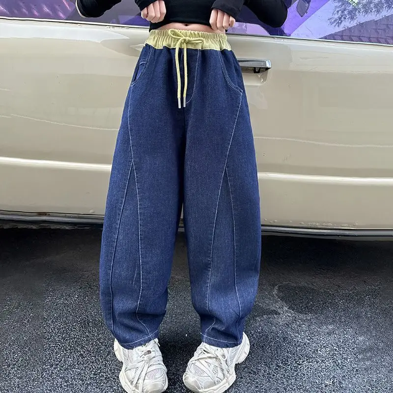 Широкие джинсы для детей и подростков, весенне-осенние новые лоскутные джинсы с регулируемой талией и завязками для похудения
Широкие джинсы для детей и подростков, весенне-осенние новые лоскутные джинсы с регулируемой талией и завязками для похудения