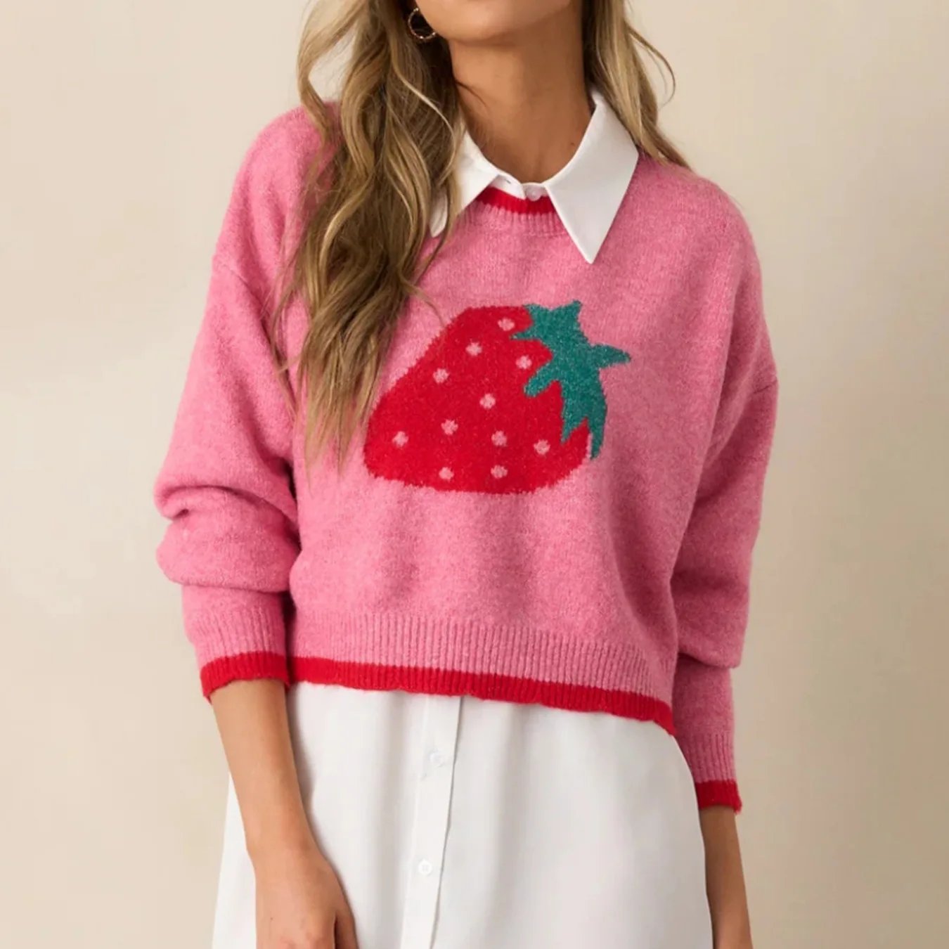 autumn winter Strawberry print Knitted sweaters long sleeve loose Jumper crop Tops Women Sweater Pullover Ladies Casual Shirts
autumn winter Strawberry print Knitted sweaters long sleeve loose Jumper crop Tops Women Sweater Pullover Ladies Casual Shirts