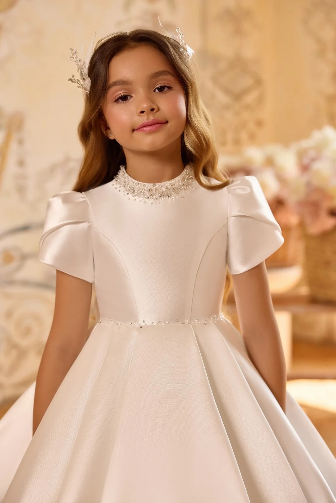 Customized Ivory Flower Girl Dress For Wedding Satin Puffy Beaded Pearls Simple Full Sleeves Kids Birthday First Communion Gown
Customized Ivory Flower Girl Dress For Wedding Satin Puffy Beaded Pearls Simple Full Sleeves Kids Birthday First Communion Gown