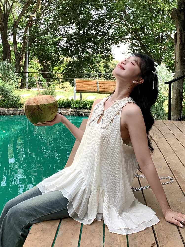 Retro Vacation Style Heavy Work Irregular Sleeveless Doll Shirt Women's Summer New Gentle Versatile Personality Top
Retro Vacation Style Heavy Work Irregular Sleeveless Doll Shirt Women's Summer New Gentle Versatile Personality Top