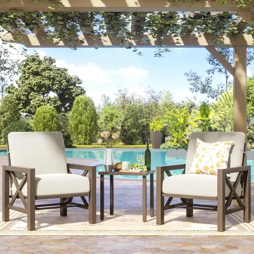 3 Piece Patio Bistro Set, Outdoor Patio Seating Chair, Motion Rocking Chair, Stationary Rocker with Thick Olein Cushions or Back
3 Piece Patio Bistro Set, Outdoor Patio Seating Chair, Motion Rocking Chair, Stationary Rocker with Thick Olein Cushions or Back