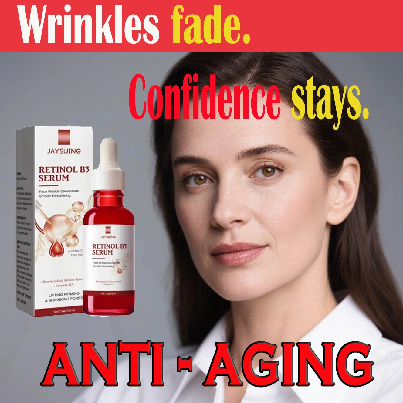 Jaysuing Anti Aging Serum Reduce Wrinkles Fine Lines Crow’s Feet for Face Eyes Neck
Jaysuing Anti Aging Serum Reduce Wrinkles Fine Lines Crow’s Feet for Face Eyes Neck