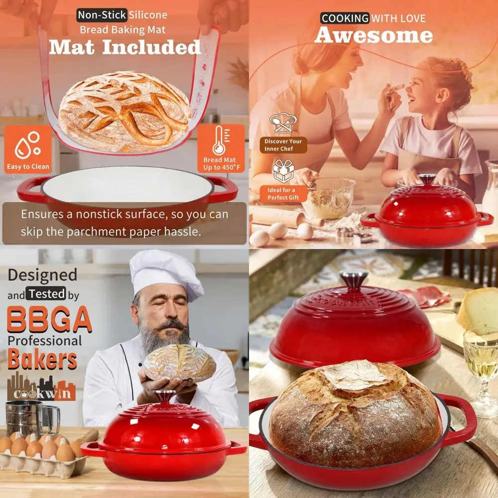 Enameled Cast Iron Dutch Oven, 11 Bread Baking Pan, 6 Quart, Perfect for Homemade Sourdough, with Silicone Mat, Red Enamel Bread
Enameled Cast Iron Dutch Oven, 11 Bread Baking Pan, 6 Quart, Perfect for Homemade Sourdough, with Silicone Mat, Red Enamel Bread