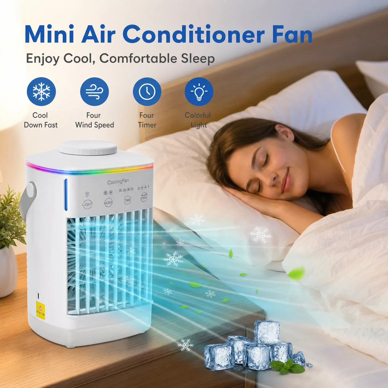 Portable Air Cooler Fan with 7 Color Light, 4 Speeds 4 Timers 700ml Mini Air Conditioner, Quiet USB Desk Cooler for Home Office
Portable Air Cooler Fan with 7 Color Light, 4 Speeds 4 Timers 700ml Mini Air Conditioner, Quiet USB Desk Cooler for Home Office