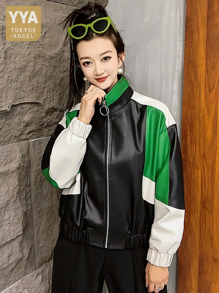Boyfriend Style Women Autumn Loose Fit Mixed Colors Genuine Leather Bomber Jacket Stand Collar Real Sheepskin Coat Streetwear
Boyfriend Style Women Autumn Loose Fit Mixed Colors Genuine Leather Bomber Jacket Stand Collar Real Sheepskin Coat Streetwear