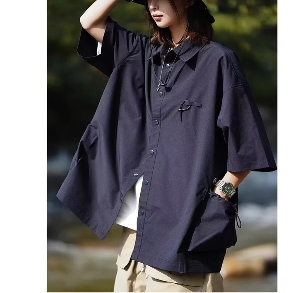 Side Pockets Oversized Cargo Shirts Men Women Summer Outerwear Shirts for Man Blue
Side Pockets Oversized Cargo Shirts Men Women Summer Outerwear Shirts for Man Blue