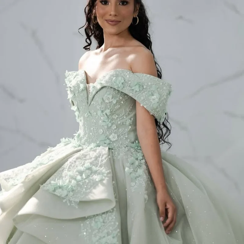 Светло-зеленые платья Quinceanera по индивидуальному заказу с открытыми плечами, аппликация из бисера и блесток, многослойное кристаллическое платье Vestido De 15, Quinceanera
Светло-зеленые платья Quinceanera по индивидуальному заказу с открытыми плечами, аппликация из бисера и блесток, многослойное кристаллическое платье Vestido De 15, Quinceanera
