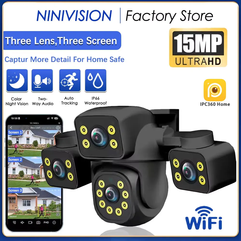 IPC360 Home 15MP WiFi Camera Outdoor Three Lens Three Screen PTZ IP Cam Two-Way Audio Waterproof Smart Security Surveillance
IPC360 Home 15MP WiFi Camera Outdoor Three Lens Three Screen PTZ IP Cam Two-Way Audio Waterproof Smart Security Surveillance