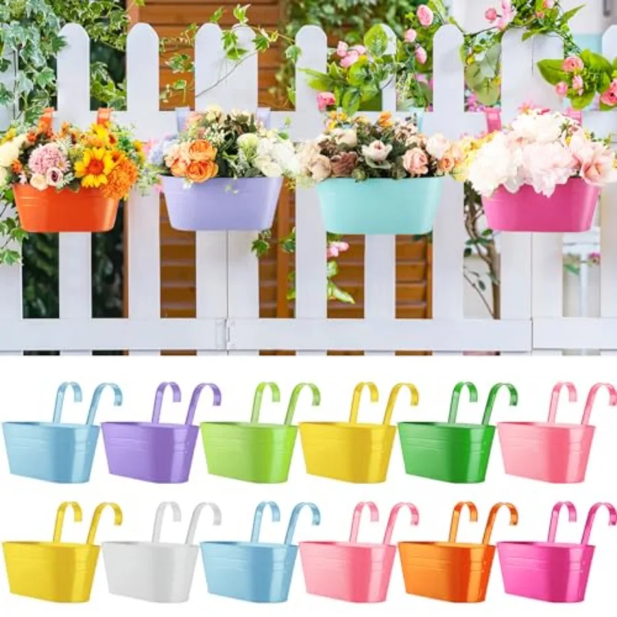12 Pcs Metal Railing Planters with Drainage Holes, Hanging Flower Pots with Detachable Hooks, Pastel Color Iron Fence Bucket Pl
12 Pcs Metal Railing Planters with Drainage Holes, Hanging Flower Pots with Detachable Hooks, Pastel Color Iron Fence Bucket Pl