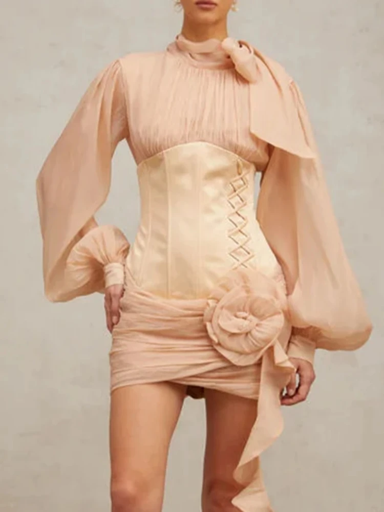 Sexy Lantern Sleeve Flower Ruffles Mini Dress Women Apricot Long Sleeve High Waist Draped Slim Dresses Evening Party Cocktail
Sexy Lantern Sleeve Flower Ruffles Mini Dress Women Apricot Long Sleeve High Waist Draped Slim Dresses Evening Party Cocktail