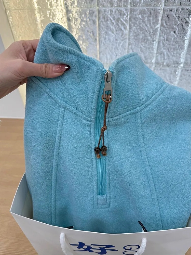Lake Blue Fleece Lined Hoodie Jacket Women's Half Zipper Stand Collar Korean Style Slim Fit Long Sleeve Autumn Winter Top
Lake Blue Fleece Lined Hoodie Jacket Women's Half Zipper Stand Collar Korean Style Slim Fit Long Sleeve Autumn Winter Top
