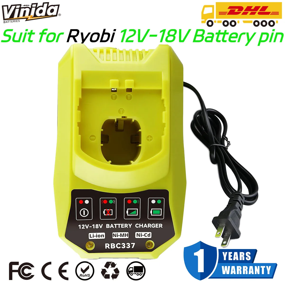 VINIDA P117 12-18V Charger Replacement for Ryobi 18V Battery Charger P117 P118 P118B P135 P166 140237023 140153004 Fast Charger
VINIDA P117 12-18V Charger Replacement for Ryobi 18V Battery Charger P117 P118 P118B P135 P166 140237023 140153004 Fast Charger