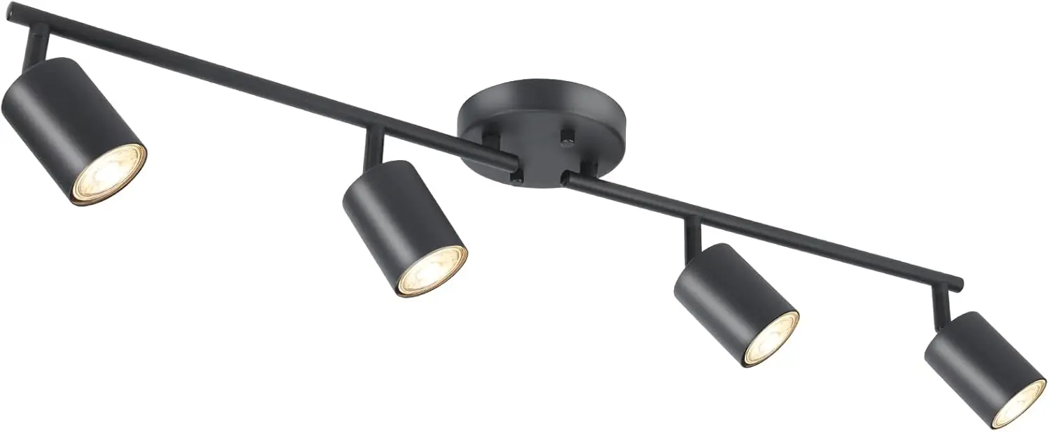 4-Light Black Ceiling Track Lighting Kit, Adjustable Heads for Kitchen Living Room Bedroom, Bulbs Not Included