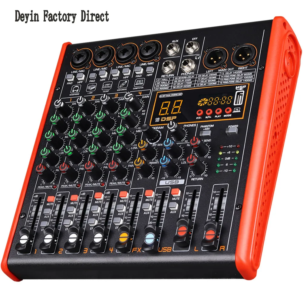 Professional Bluetooth Mixer: 4 Mic/4 Line Inputs, 48V Power, 16 DSP Effects, Four ways USB Audio Interface, Bluetooth/Recording
Professional Bluetooth Mixer: 4 Mic/4 Line Inputs, 48V Power, 16 DSP Effects, Four ways USB Audio Interface, Bluetooth/Recording