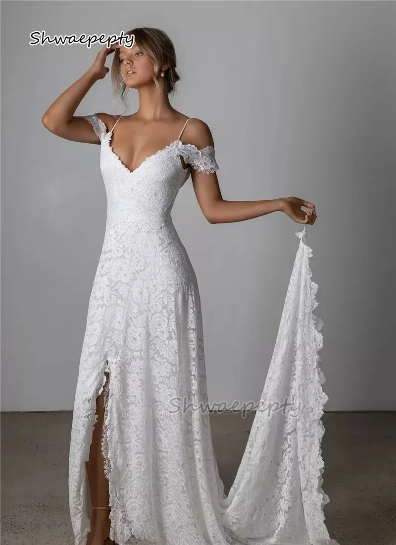 Full Lace Bohemian Wedding Dress Front Slit Off-Shoulder Long Sexy Backless Beach Bridal Gown Customized
Full Lace Bohemian Wedding Dress Front Slit Off-Shoulder Long Sexy Backless Beach Bridal Gown Customized