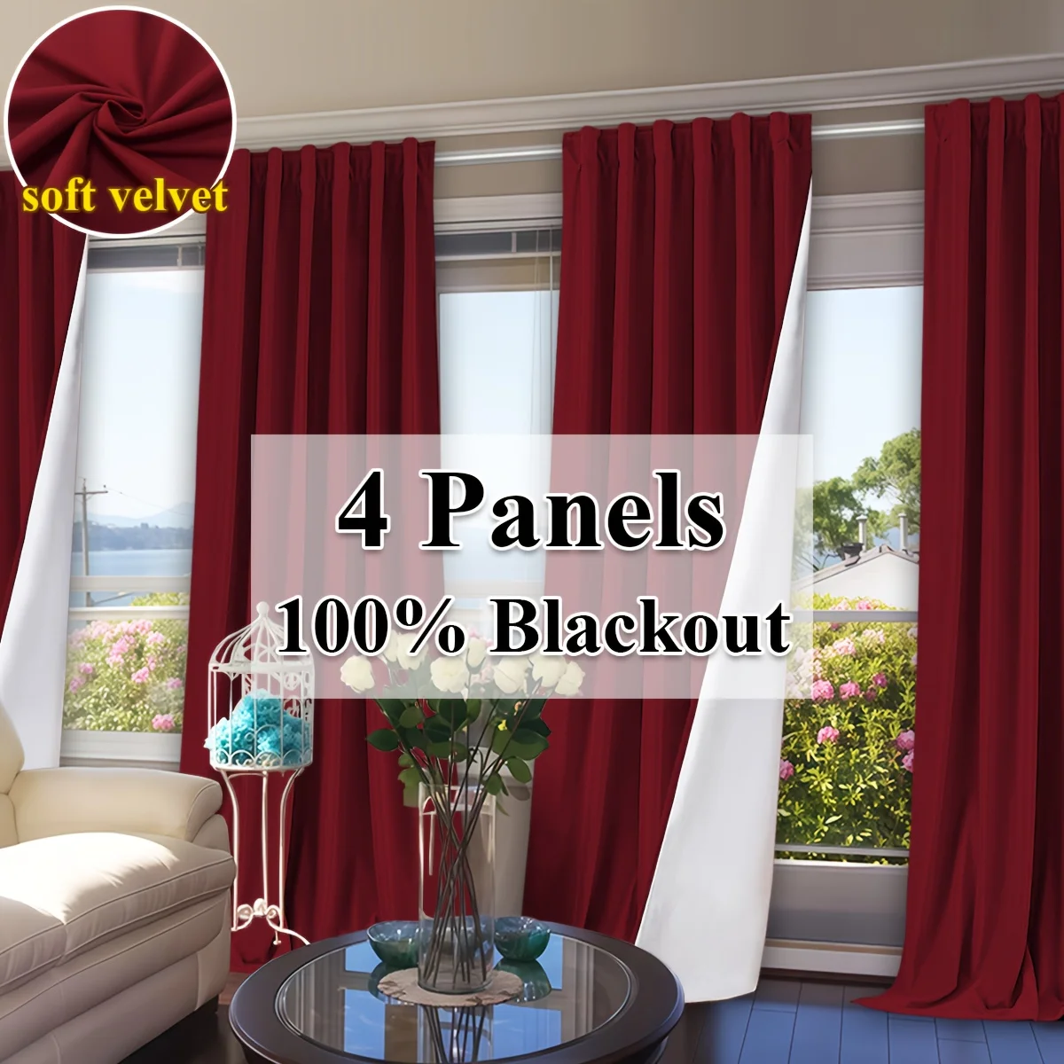 4 Panels Full Blackout Indoor Decor Luxury Thick Velvet Back Tab Curtains for Living Room, Romance Soft Velvet UV-resistant Thermal Insulation Noise Reduction Curtains for Bedroom, Dining Room, Office, Room Privacy And Holiday Decor
4 Panels Full Blackout Indoor Decor Luxury Thick Velvet Back Tab Curtains for Living Room, Romance Soft Velvet UV-resistant Thermal Insulation Noise Reduction Curtains for Bedroom, Dining Room, Office, Room Privacy And Holiday Decor