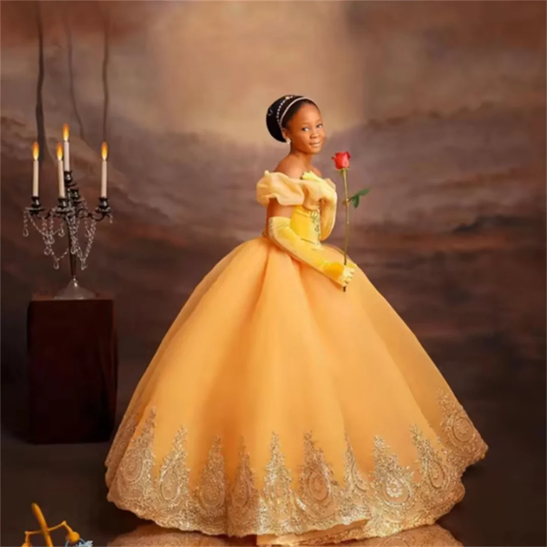 Princess Gold Girl Pageant Lace Flower Girls Dresses for Wedding Off The Shoulder Kids Party Fully Ruffled Baby Birthday Gowns
Princess Gold Girl Pageant Lace Flower Girls Dresses for Wedding Off The Shoulder Kids Party Fully Ruffled Baby Birthday Gowns