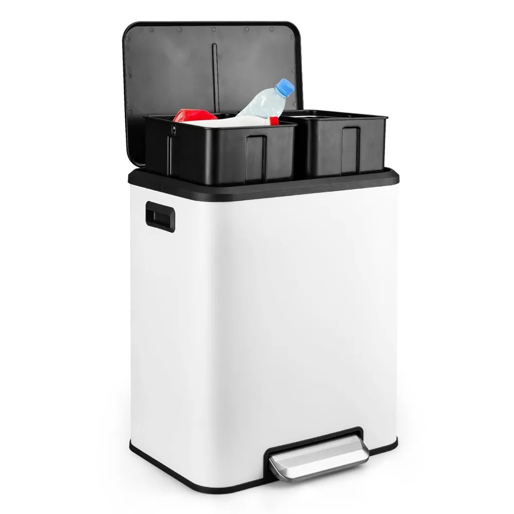 Dual Bin Rectangular Trash Can, Stainless Steel Waste Bin with Lid, 30 Liters (2 X 15 L), Trash Can with Recycling Bin Combinat
Dual Bin Rectangular Trash Can, Stainless Steel Waste Bin with Lid, 30 Liters (2 X 15 L), Trash Can with Recycling Bin Combinat