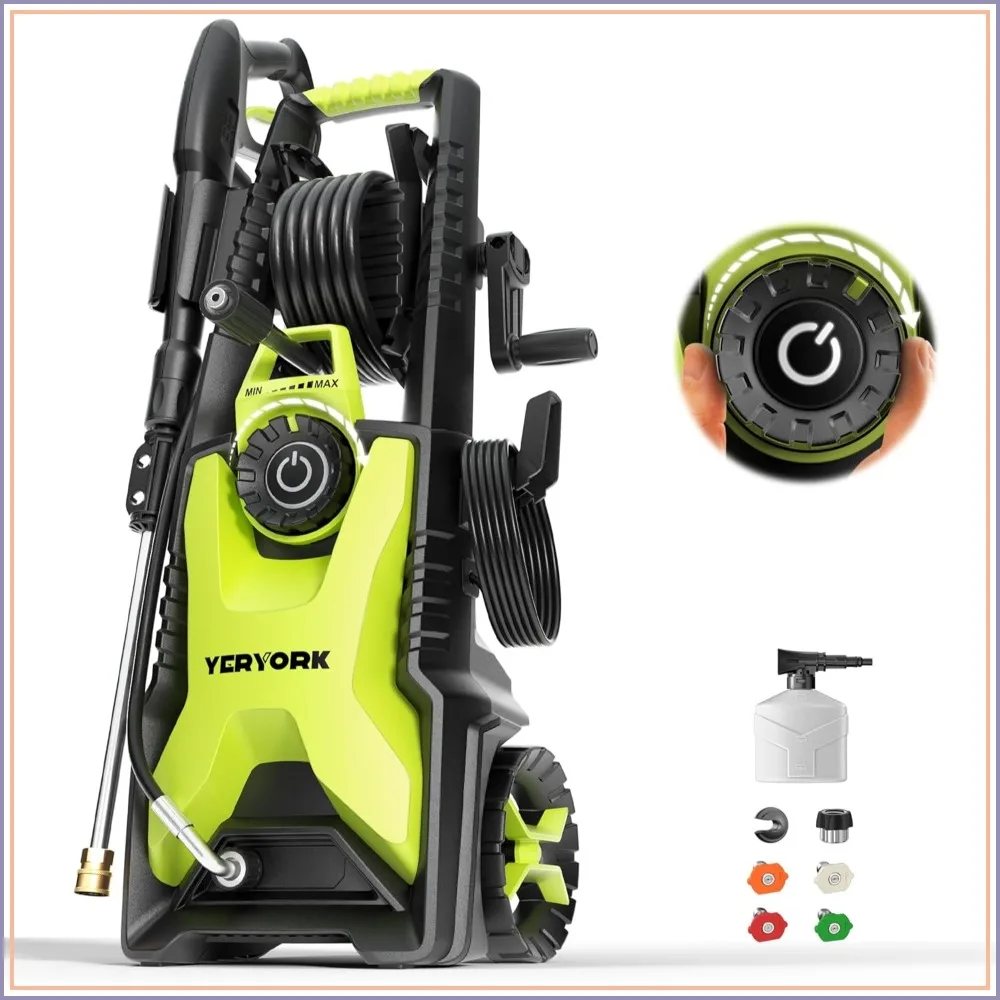 Adjustable 5000 PSI Pressure Washer, 2.5 Max GPM Power Washer with 33 FT Retractable Hose Reel, Stainless Steel Lance, 500ml Foam Cannon, 4-Nozzle Set for Cars, Fences, Patios
Adjustable 5000 PSI Pressure Washer, 2.5 Max GPM Power Washer with 33 FT Retractable Hose Reel, Stainless Steel Lance, 500ml Foam Cannon, 4-Nozzle Set for Cars, Fences, Patios