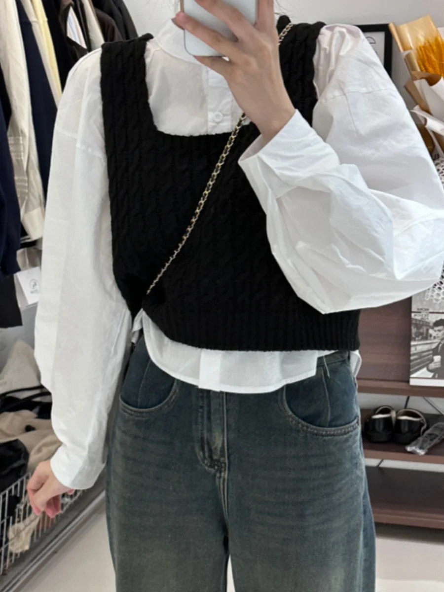 uman Moonlight Women's irt Set Knitted Two-Piece Overlap White irt + Knitted Vest Slimming Spring Autumn Faion Set
uman Moonlight Women's irt Set Knitted Two-Piece Overlap White irt + Knitted Vest Slimming Spring Autumn Faion Set